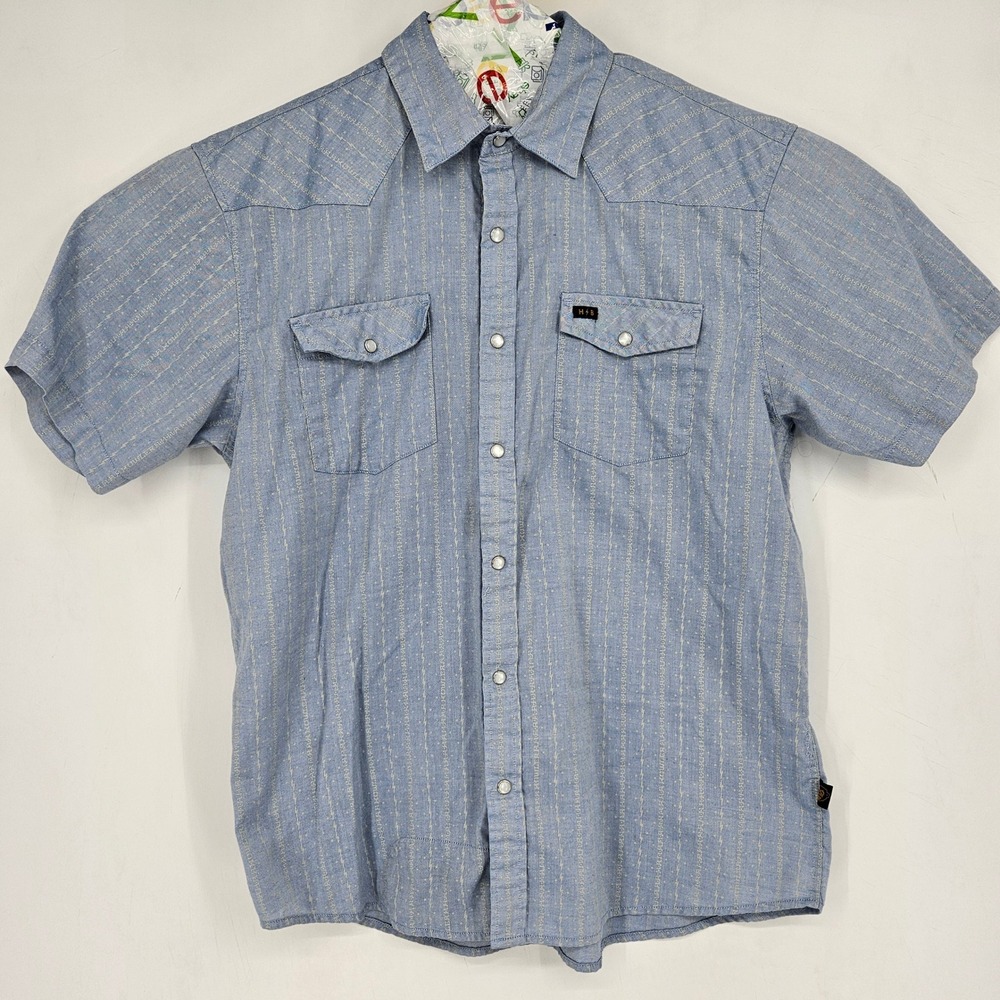 Howler Bros Pearl Snap Shirt Mens Large H Bar B Blue Western Short Sleeve